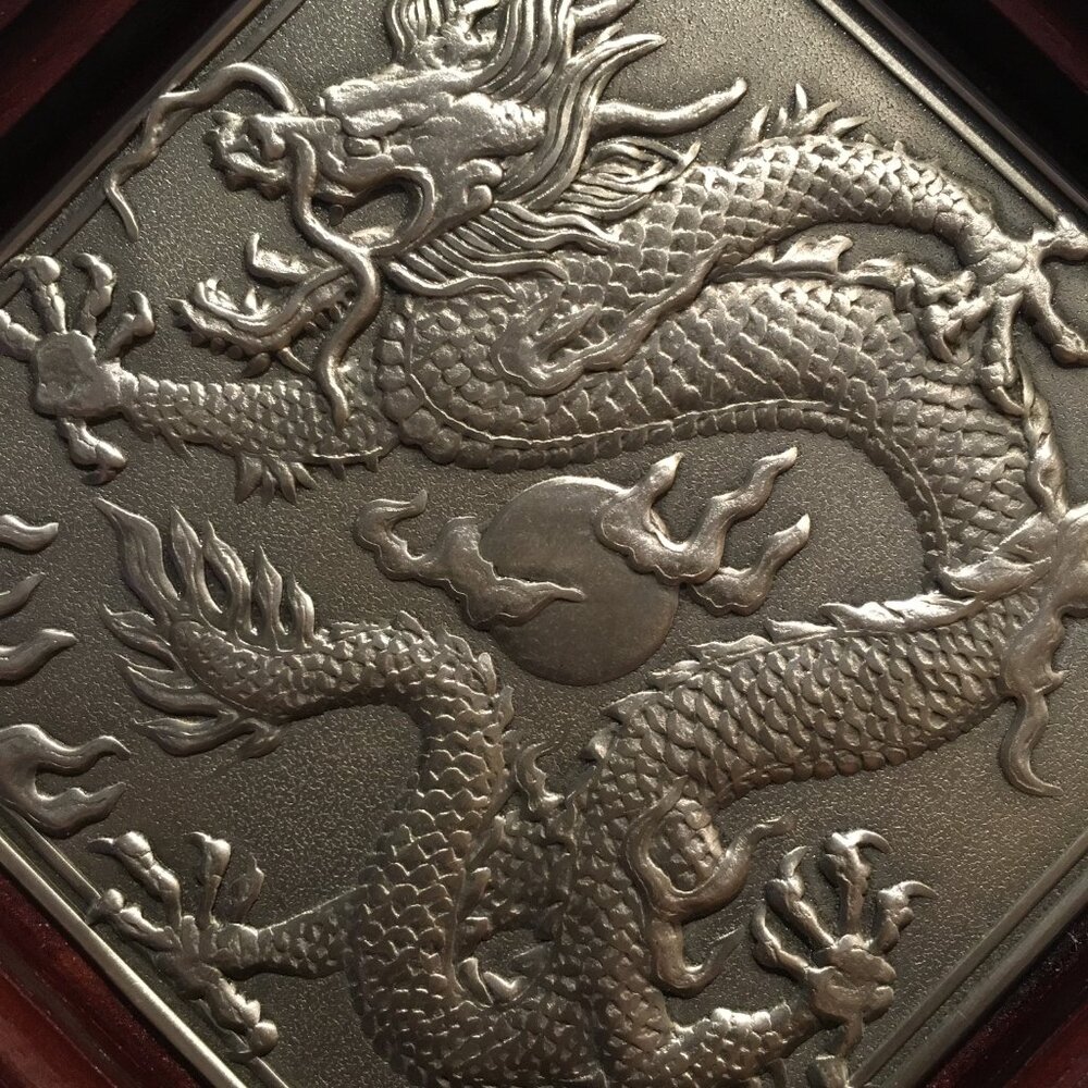Vintage Royal Selangor Pewter Chinese Dragon Art Plaque Framed Wall Decor - Picture 4 of 13